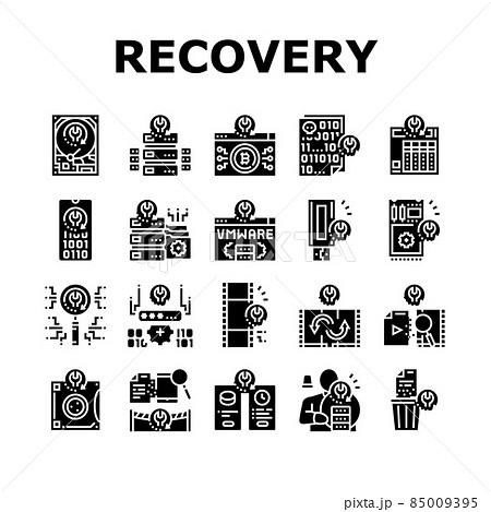 Data Recovery Computer Processing Icons Set Vector 85009395