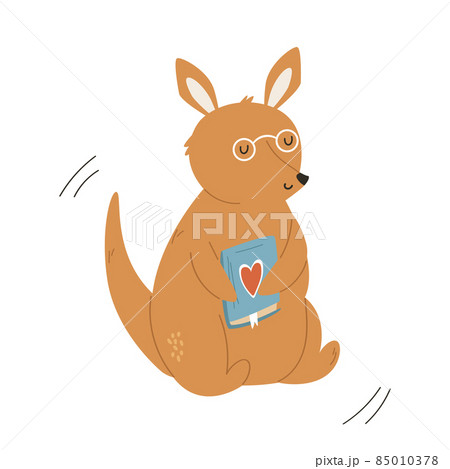 Vector illustration of a funny kangaroo in eye glasses and with book 85010378