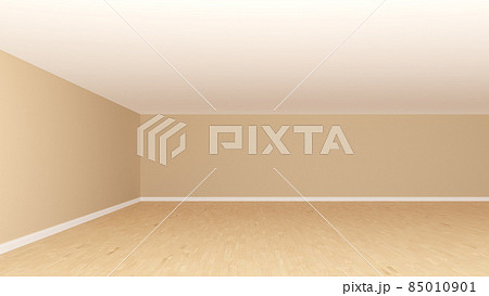 Empty Corner of the Room with Beige Walls, Parquet Floor and White Plinth. 3d illustration, 7680x4320, 8K Ultra HD 85010901