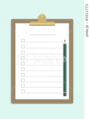 何も書かれていないチェックリスト - 書類を挟んだバインダーと鉛筆のおしゃれな素材 何も書かれていないチェックリスト - 書類を挟んだバインダーと鉛筆のおしゃれな素材 85011773