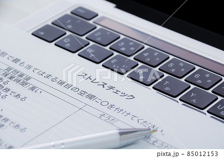 ストレスチェック用紙とパソコン ストレスチェック用紙とパソコン 85012153