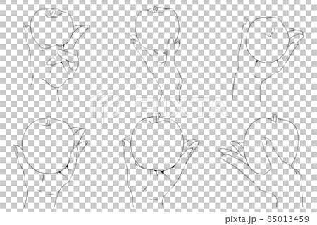 Female hand holding an apple, 6-piece set (line drawing) 85013459