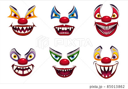 Creepy Clown Faces Isolated On White Scary のイラスト素材