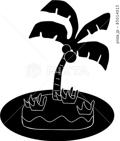 植物が生える無人島のシルエットのイラスト素材