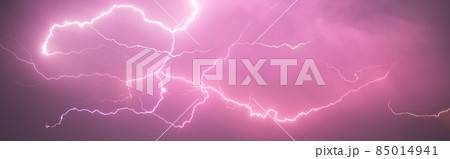 Lightning with with beautiful purple light, thunderstorm at summer 85014941