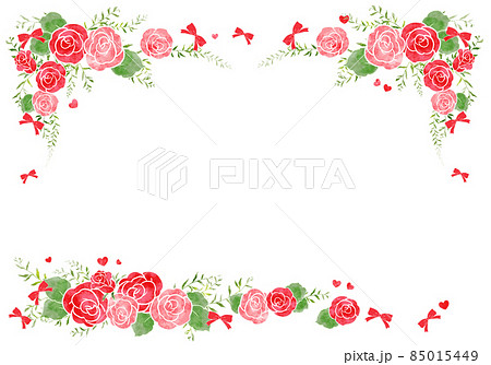 ハートとりぼんと薔薇のフレームのイラスト素材