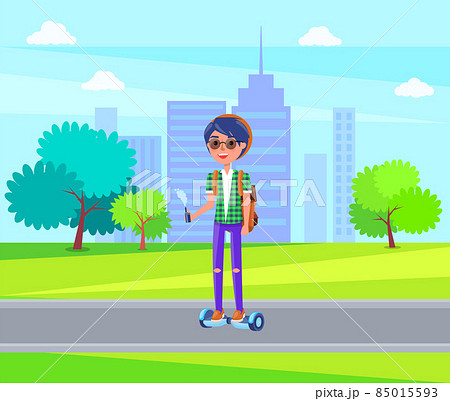 Girl Riding on Personal Transporter in Park Girl Riding on Personal Transporter in Park 85015593