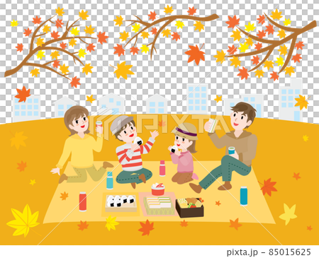 紅葉狩りをしながらお弁当を食べる家族 紅葉狩りをしながらお弁当を食べる家族 85015625