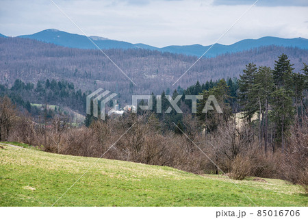 View over the mountains, hills and colorful forests of Predjama, Slovenia View over the mountains, hills and colorful forests of Predjama, Slovenia 85016706