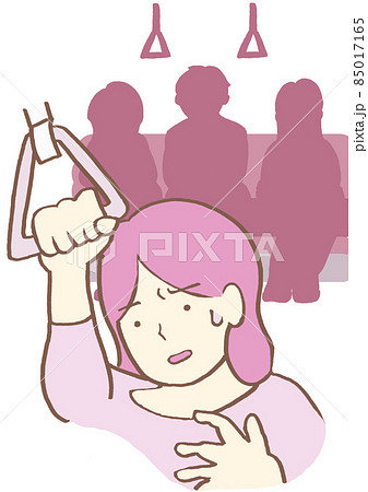 パニック障害　電車内でパニック発作に襲われる若い女性　シンプル 85017165