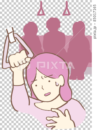 パニック障害　電車内でパニック発作に襲われる若い女性　シンプル 85017165