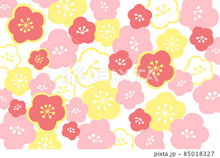 赤とピンクと黄色の梅の花の壁紙 のイラスト素材