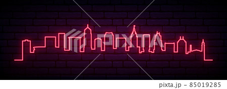 Red neon skyline of Cleveland city. Red neon skyline of Cleveland city. 85019285