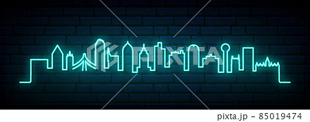 Blue neon skyline of Dallas city. 85019474