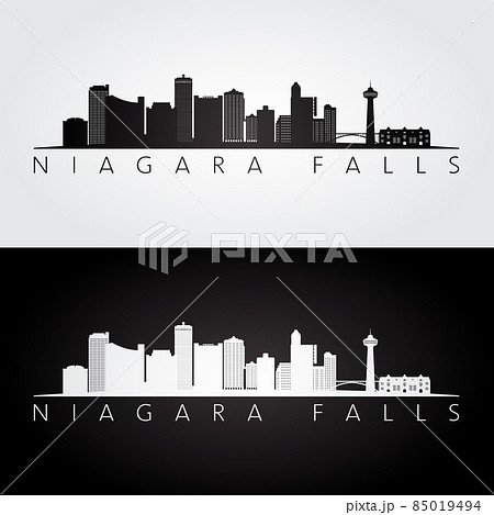 Niagara Falls skyline and landmarks silhouette 85019494