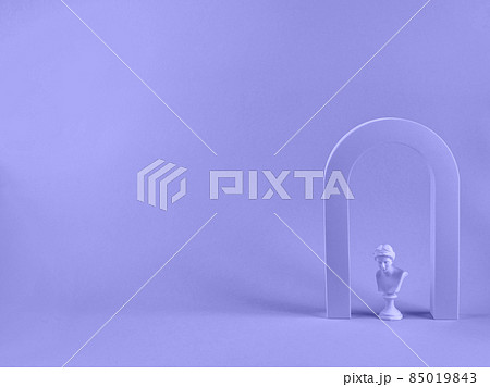 Geometric shape white arch and woman antique bust on purple Geometric shape white arch and woman antique bust on purple 85019843