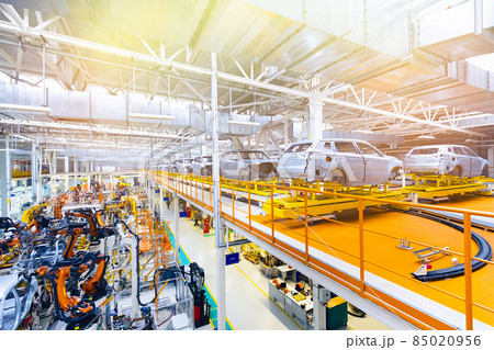 Automobile production line. Welding car body. Modern car assembly plant Automobile production line. Welding car body. Modern car assembly plant 85020956