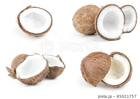 Collage of coconut isolated over a white background Collage of coconut isolated over a white background 85021757