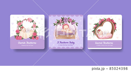 Banner template with newborn baby concept,watercolor style 85024398