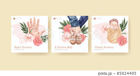 Banner template with newborn baby concept,watercolor style 85024405