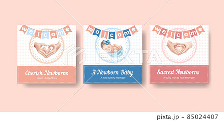 Banner template with newborn baby concept,watercolor style 85024407
