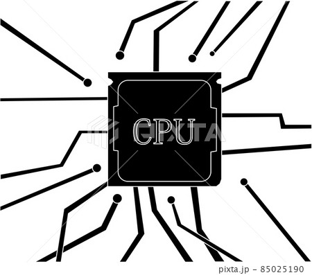 回路で繋ぐCPUのシルエット 回路で繋ぐCPUのシルエット 85025190