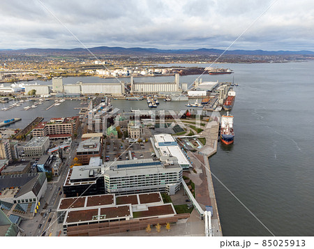 Quebec, Canada - October 19 2021 : Aerial view of Quebec City Old Port. 85025913