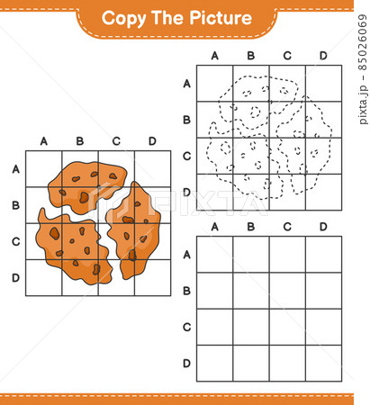 Copy the picture, copy the picture of Cookie using grid lines. Educational children game, printable worksheet, vector illustration 85026069