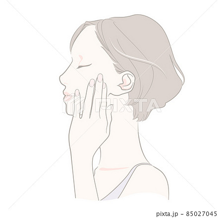 頬に手を添える横顔の女性 - ショートボブ 85027045