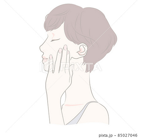 頬に手を添える横顔の女性 - ショートヘア 85027046