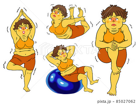 ストレッチをする、ぽっちゃり女性5セット ストレッチをする、ぽっちゃり女性5セット 85027062