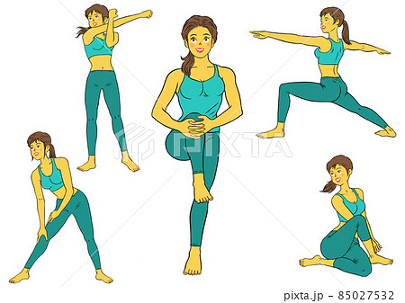 ストレッチをする、フィットネスインストラクターの女性5セット 85027532