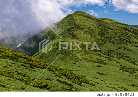 雲湧く夏の朝日連峰・寒河山 85028421