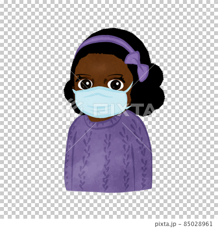 セーターを着たマスクをしている女の子 アフリカンアメリカンverのイラスト素材