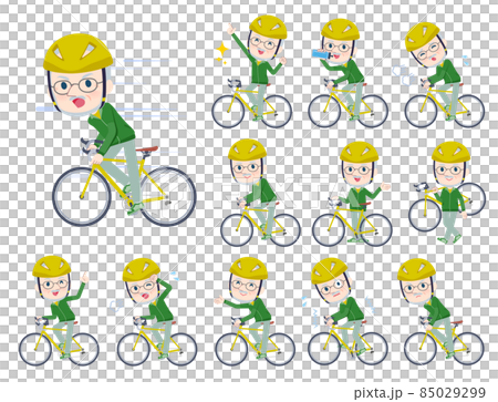 一組騎著公路自行車的綠色球衣白人老年男子 一組騎著公路自行車的綠色球衣白人老年男子 85029299