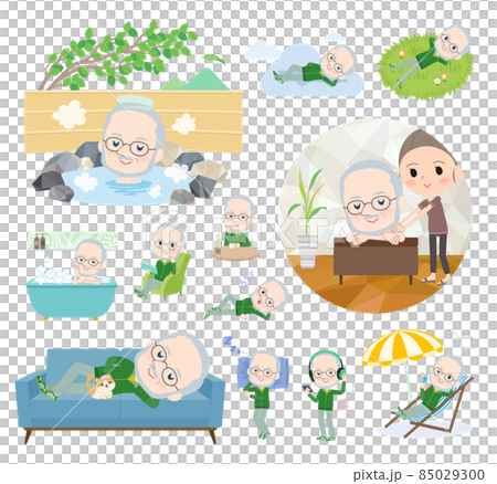 Green jersey on relaxation Caucasian older men set Green jersey on relaxation Caucasian older men set 85029300