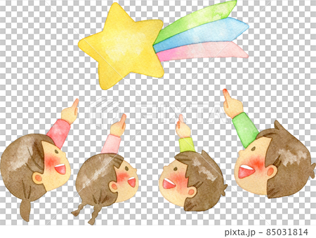 流れ星を指さす家族の水彩イラスト 85031814