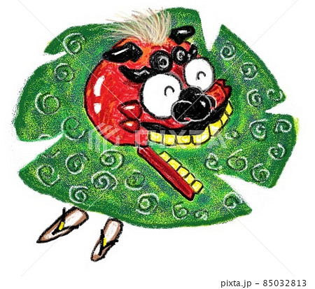 手書きの獅子舞ジャンプのイラスト素材