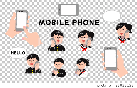 可操作智能手機的學生男女套裝(手繪色) 可操作智能手機的學生男女套裝(手繪色) 85033153