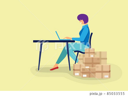 The online seller reviews the order after it's published. ready to send to customers happy online shopping. Flat style cartoon illustration vector The online seller reviews the order after it's published. ready to send to customers happy online shopping. Flat style cartoon illustration vector 85033555