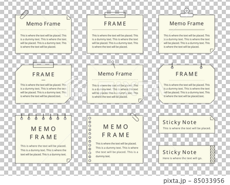 Illustration set of memo frame. Simple, line drawing, yellow version (line width can be changed for esp data) 85033956