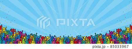 盛り上がる大勢の人々（カラフル）　背景・フレーム素材 85033967