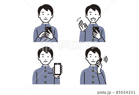 人物 スマホを持った中学生の男の子セット 85034331