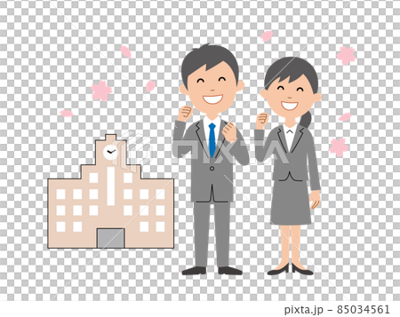 大學和男女畢業生，舞櫻花，全身 85034561