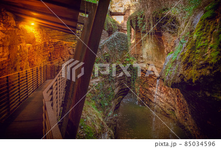 canyon walkway passage walkway colorful beautiful orange no people background Ravine Orrido of Ponte 85034596