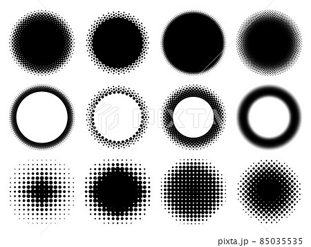 色々な円形のドットグラデーションのセットのイラスト素材