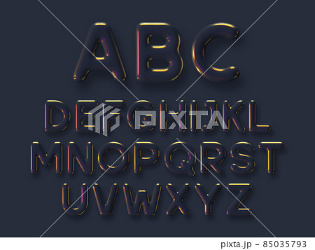 Dark metal alphabet vector set. 3d realistic glossy metallic typeface. Decorative luxury letters with reflection effect for banner, cover, birthday or anniversary, holiday party. 85035793