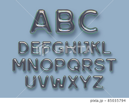 Iridescent metal alphabet vector set. 3d realistic glossy metallic typeface. Decorative luxury letters with reflection effect for banner, cover, birthday or anniversary, holiday party. Iridescent metal alphabet vector set. 3d realistic glossy metallic typeface. Decorative luxury letters with reflection effect for banner, cover, birthday or anniversary, holiday party. 85035794