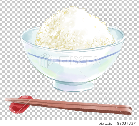 箸とお米を盛ったお茶碗の水彩イラストのイラスト素材 箸とお米を盛ったお茶碗の水彩イラストのイラスト素材