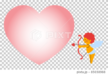 ピンクのハートのイラストと弓矢を構えるかわいいキューピッドのイラストのイラスト素材 8503